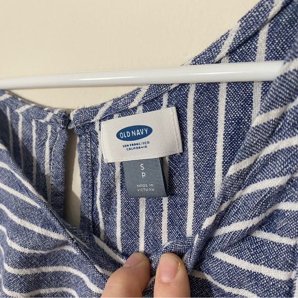 Old Navy Linen Blue and White Striped Draw String Waist Dress S - Picture 5 of 12